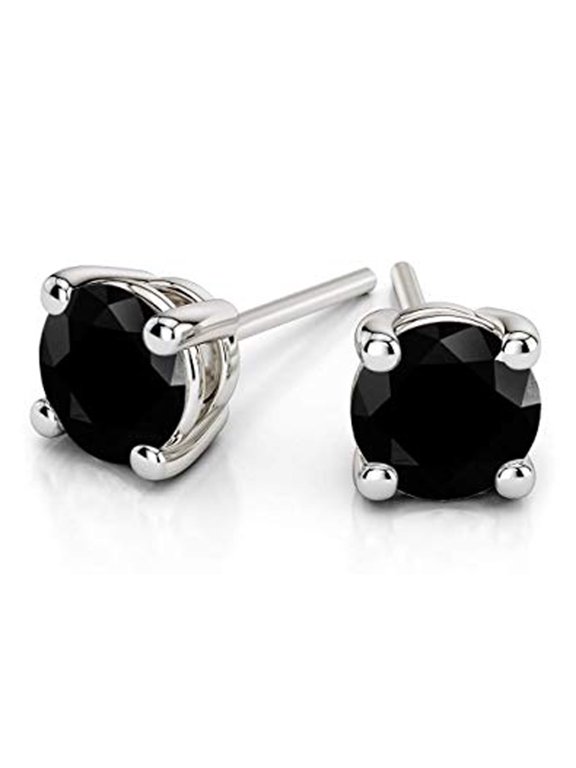 14k White Gold Created Black Diamond 1/2 Ct Stud Earrings Plated by Paris Jewelry