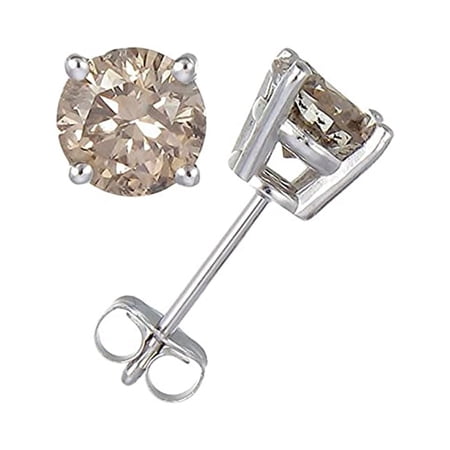 Paris Jewelry 14k White Gold Plated 1 Carat Round Created Champagne Sapphire Stud Earrings Women