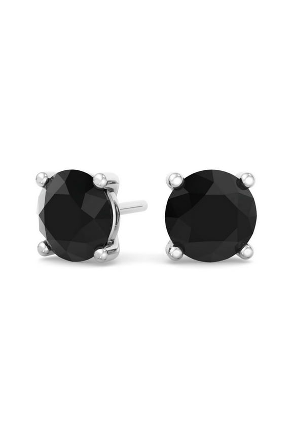14k White Gold Plated Over Sterling Silver 1 Carat Round Created Black Sapphire Stud Earrings
