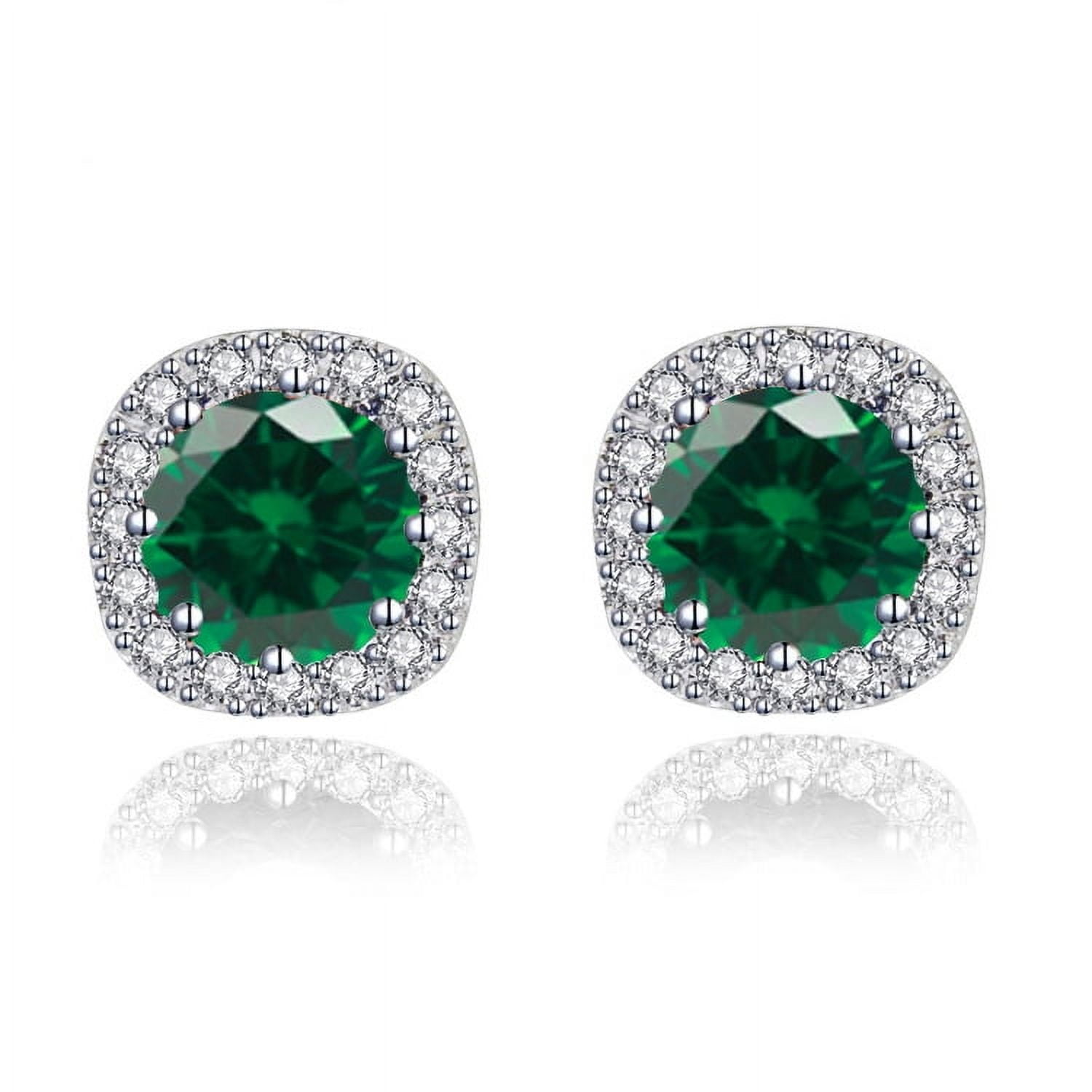 Paris Jewelry 14k White Gold 2 Carat Round Created Emerald Stud Earrings | Jewelry Gift