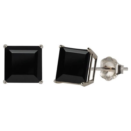 Paris Jewelry 14k White Gold Plated Over Sterling Silver 4 Carat Square Created Black Sapphire Stud Earrings