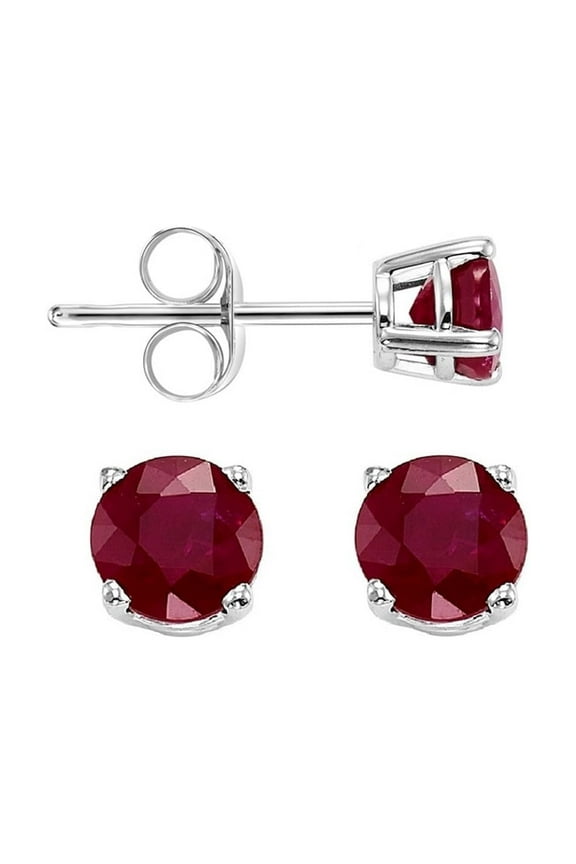 14k White Gold Round 4Ct Created Ruby Stud Earrings plated