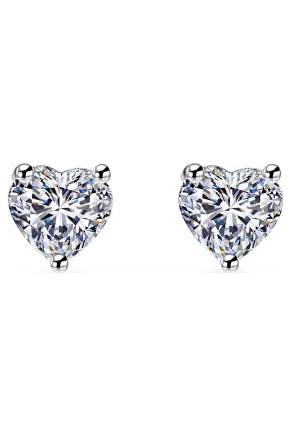 14k White Gold Heart Created Diamond Stud Earrings 3MM Plated by Paris Jewelry