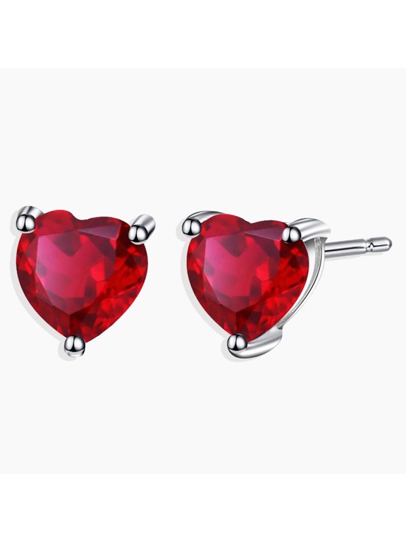 14k White Gold Push Back Heart Created Ruby Sapphire Stud Earrings 4MM Plated by Paris Jewelry