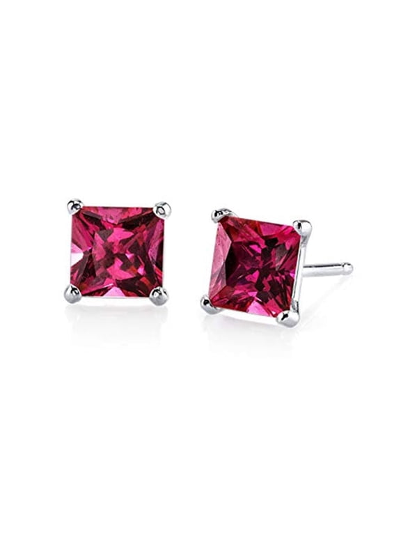 14k White Gold Princess Created Ruby Stud Earrings, 4MM Jewelry plated