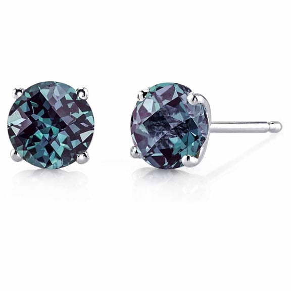 14k White Gold Push Back Round Created Alexandrite Stud Earrings 4MM Plated by Paris Jewelry