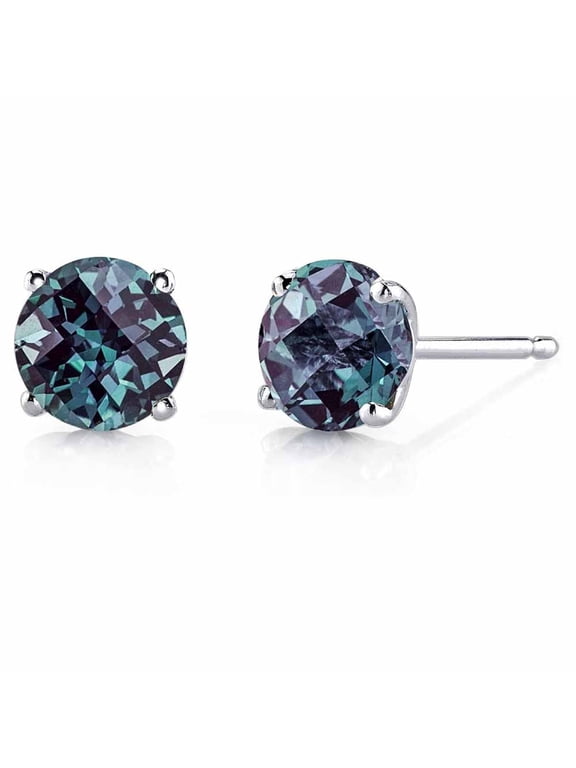 14k White Gold Push Back Round Created Alexandrite Stud Earrings 4MM Plated by Paris Jewelry