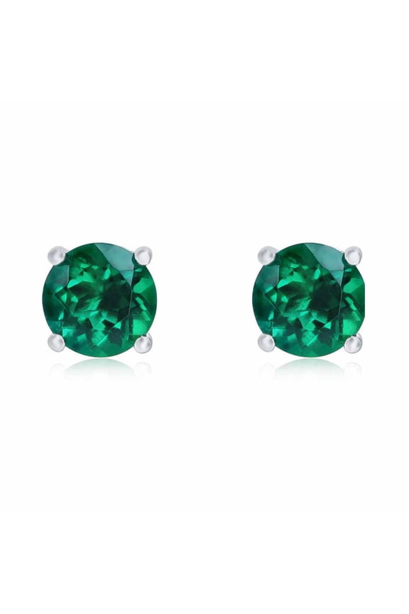 14k White Gold Push Back Round Created Emerald Stud Earrings 3MM Women Plated by Paris Jewelry