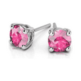thumbnail image 1 of 14k White Gold Push Back Round Created Pink Sapphire Stud Earrings 3MM Plated by Paris Jewelry, 1 of 5