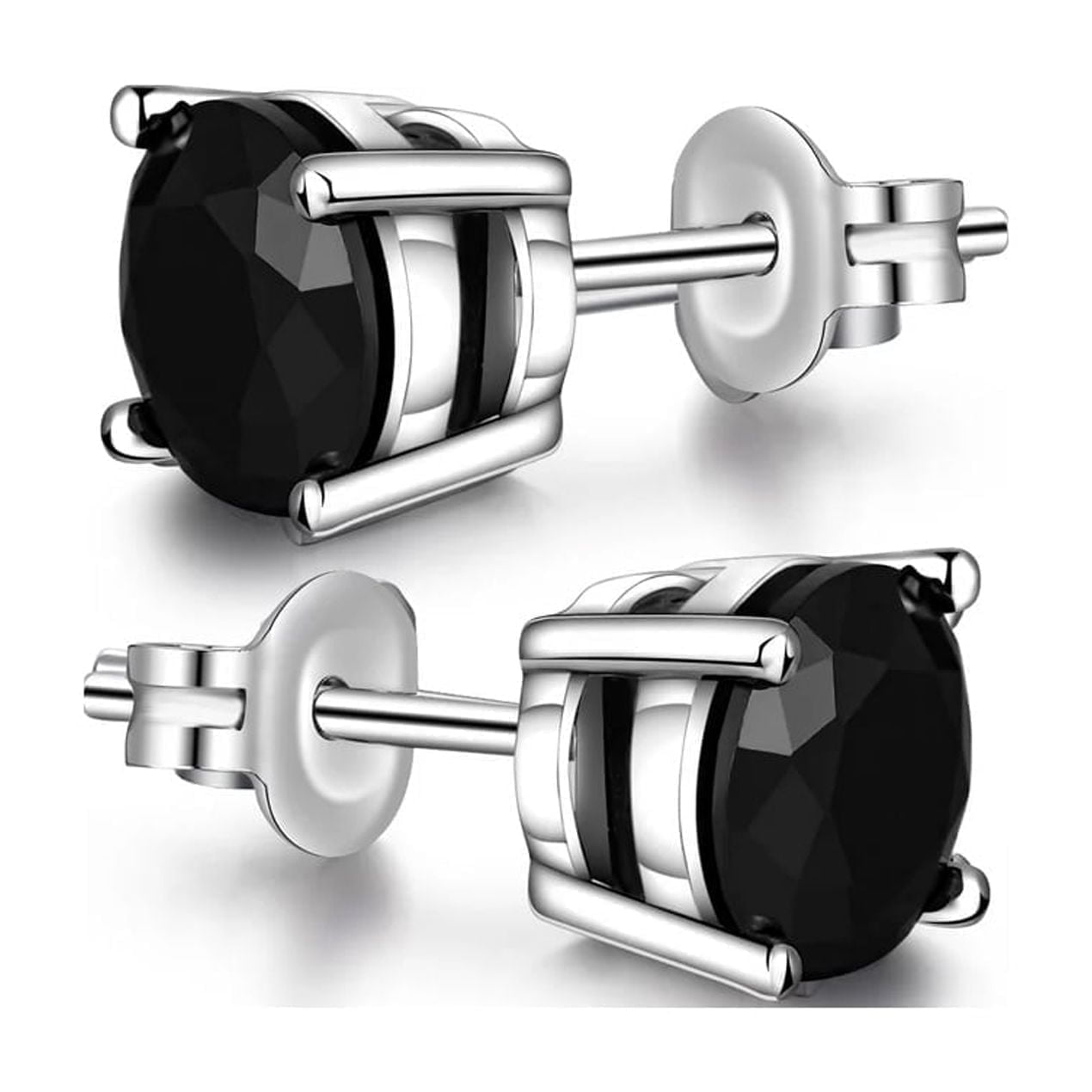 PARIS JEWELRY 14k White Gold Round Created Black Diamond Stud Earrings Gift for Men & Women Plated