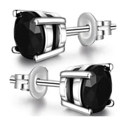 Paris Jewelry 14k White Gold Round Created Black Diamond Stud Earrings Gift for Men & Women Plated