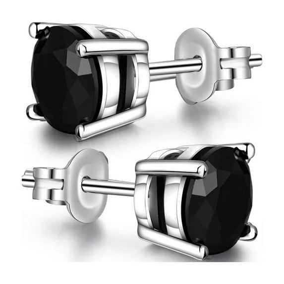 Paris Jewelry 14k White Gold Round Created Black Diamond Stud Earrings Gift for Men & Women Plated