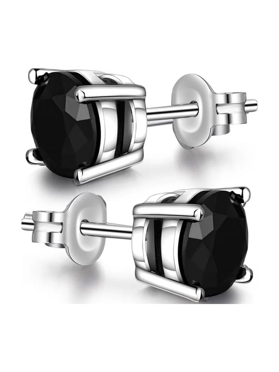 14k White Gold Round Created Black Diamond Stud Earrings Gift for Men & Women Plated