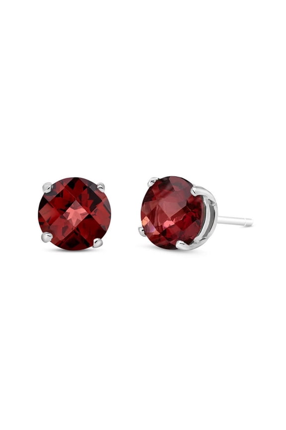 14k White Gold Round Plated Garnet Stud Earrings 4MM by Paris Jewelry