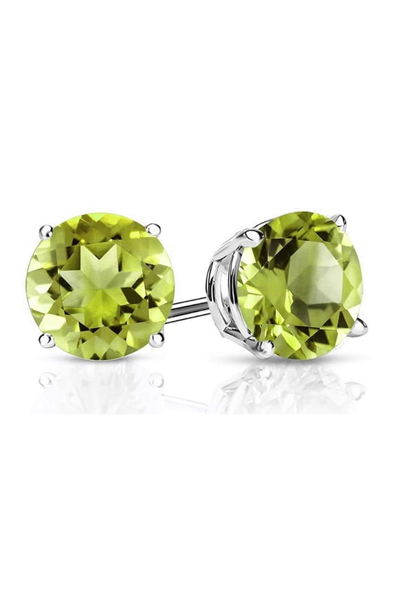 14k White Gold Round Created Peridot Stud Earrings 3MM for Women Plated by Paris Jewelry
