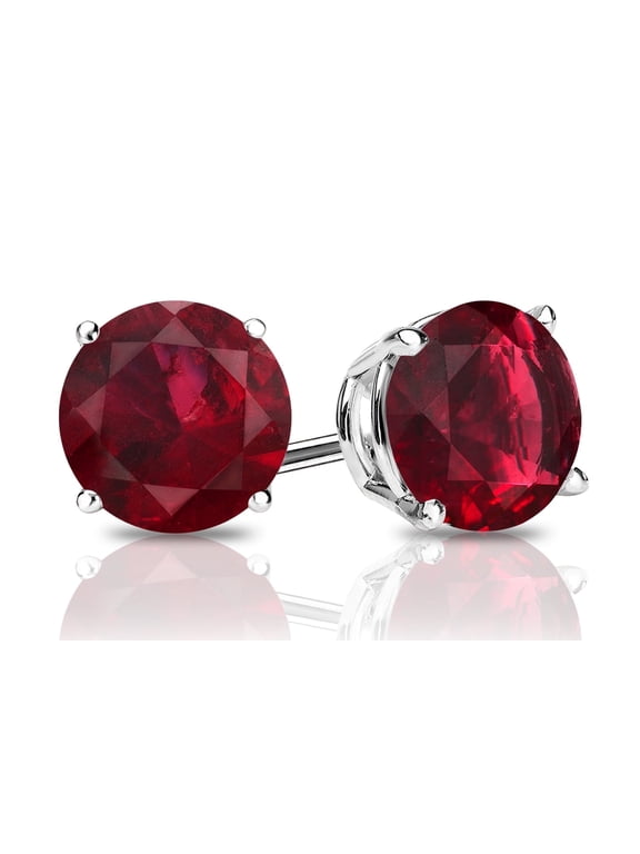14k White Gold 4mm Round Ruby Stud Earrings Plated by Paris Jewelry