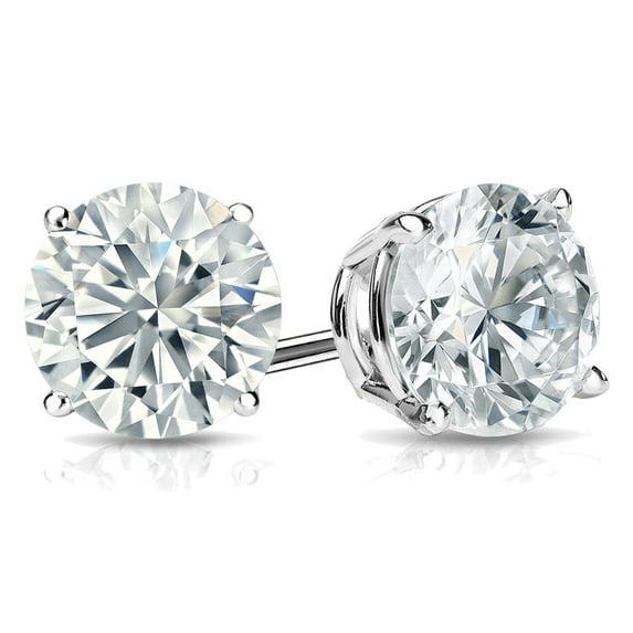 Paris Jewelry 14k White Gold Round White Sapphire Stud Earrings Plated