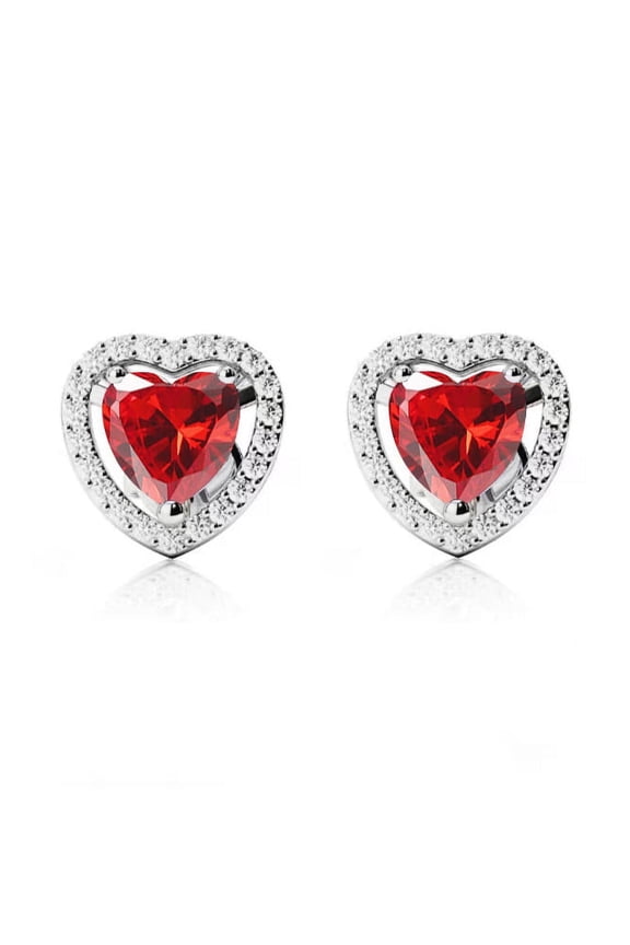 14k White Gold 1 Ct Heart-Cut Ruby Earrings Plated by Paris Jewelry