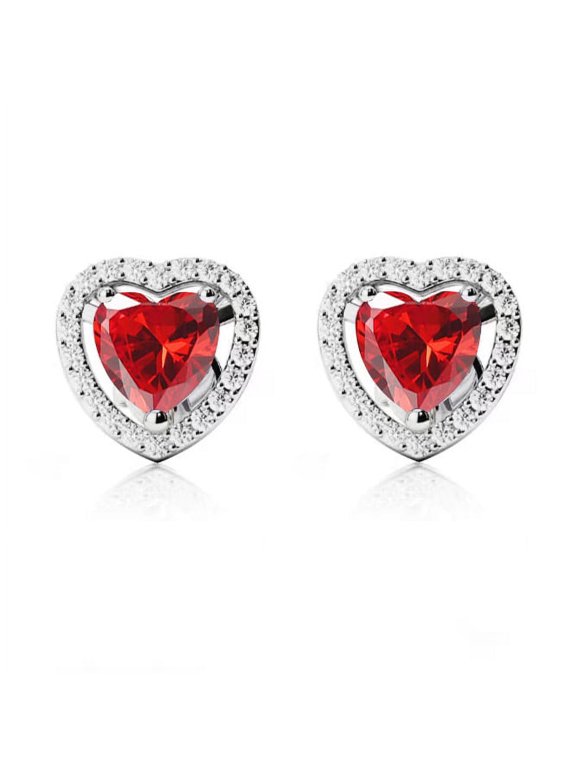 14k White Gold 1 Ct Heart-Cut Ruby Earrings Plated by Paris Jewelry