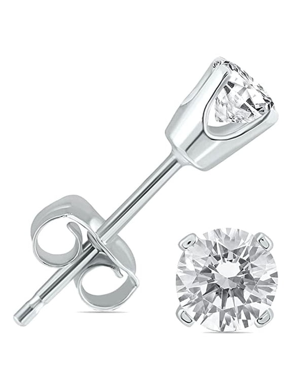 14k White Gold 1/2 Carat Round Solitaire Created Diamond Stud Earrings Plated by Paris Jewelry