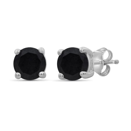 14k White Solid Gold Created Black Sapphire Round Stud Earrings 3mm Plated by Paris Jewelry
