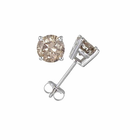 14k White Gold Created 3 mm Champagne Round Plated Stud Earrings by Paris Jewelry