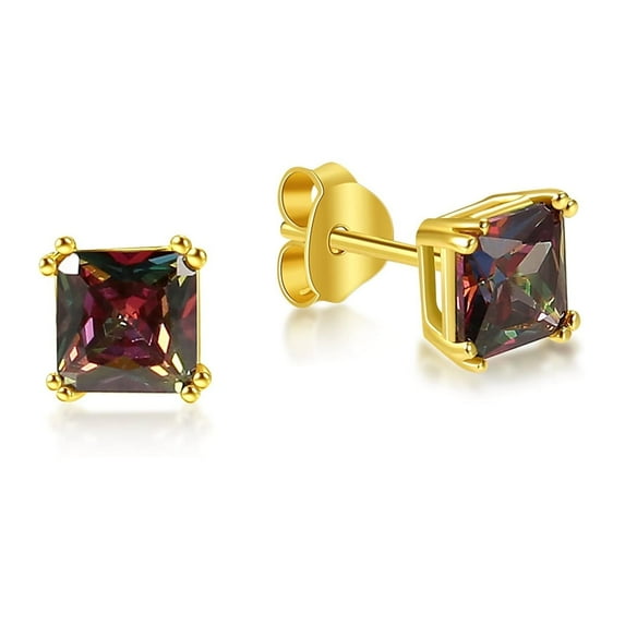 14k Yellow Gold 0.5 Ct Princess Cut Mystic Topaz Stud Earrings Jewelry Gift for Women Plated by Paris Jewelry