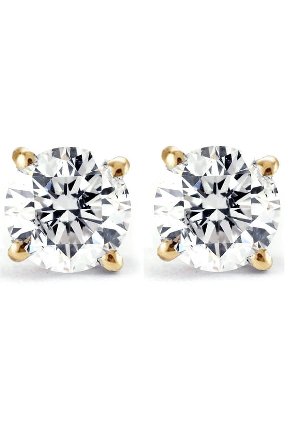14k Yellow Gold 1/2 Ct Solitaire Round Plated Created White Diamond Stud Earrings