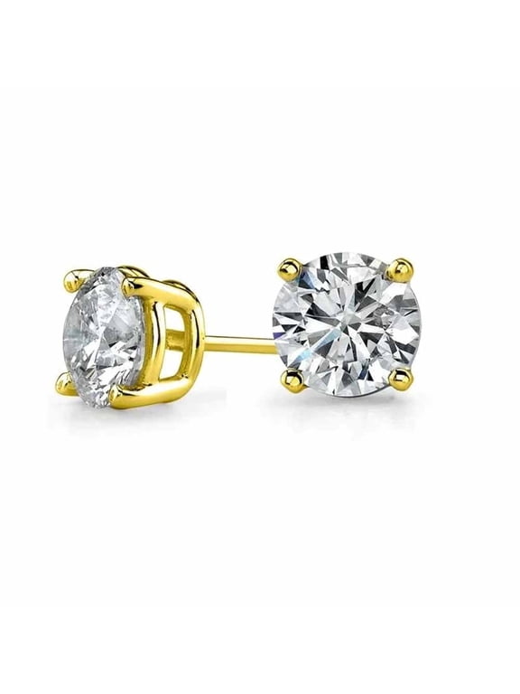 14k Yellow Gold 1/4 Ct Round Created Diamond Stud Earrings Plated by Paris Jewelry