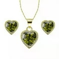 thumbnail image 1 of 14k Yellow Gold Peridot 1 Ct Halo Heart Plated Full Set Necklace by Paris Jewelry, 1 of 4