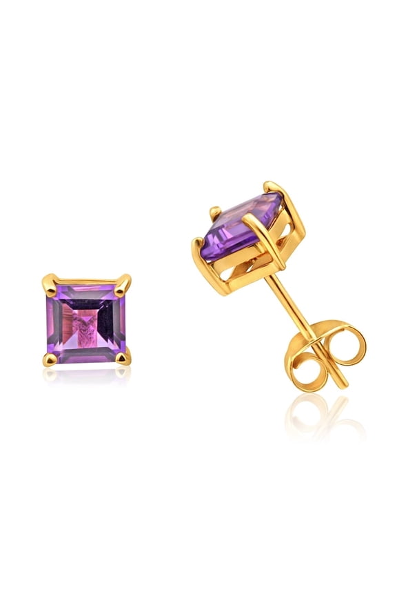 14k Yellow Gold 1 Ct Princess Cut Amethyst Stud Earrings Jewelry Plated by Paris Jewelry