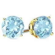 Paris Jewelry 14k Yellow Gold 2 Ct Round Created Aquamarine Stud Earrings Plated