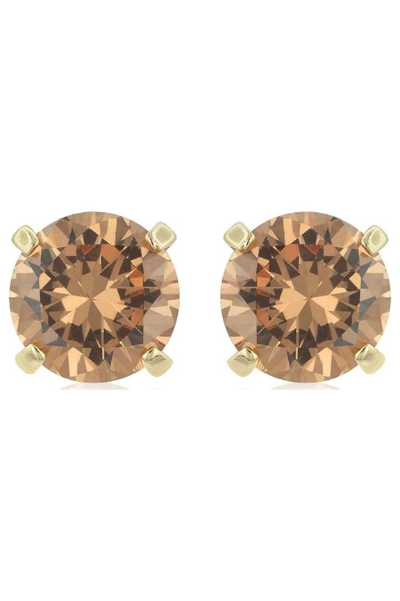 14k Yellow Gold 2 Ct Round Created Champagne Sapphire Stud Earrings Jewelry for Women Plated by Paris Jewelry