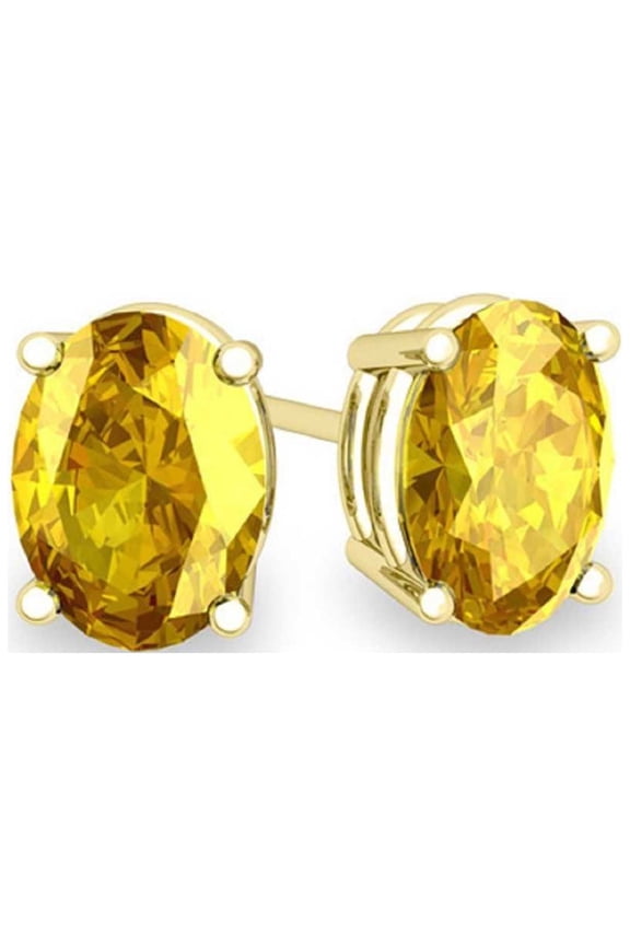 14k Yellow Gold 2 Ct Round Created Yellow Sapphire Stud Earrings Plated by Paris Jewelry