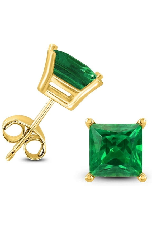 14k Yellow Gold 2 Ct Square Cut Created Emerald Stud Earrings Jewelry Gift for Women Unisex Plated