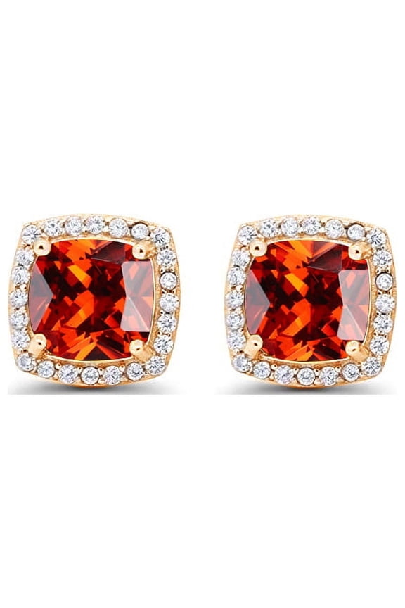 2 Ct Princess Cut Created Ruby Stud Earrings, 14k Yellow Gold plated
