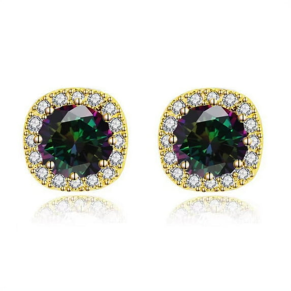Paris Jewelry 14k Yellow Gold 2Ct Round Created Alexandrite Halo Stud Earrings Plated