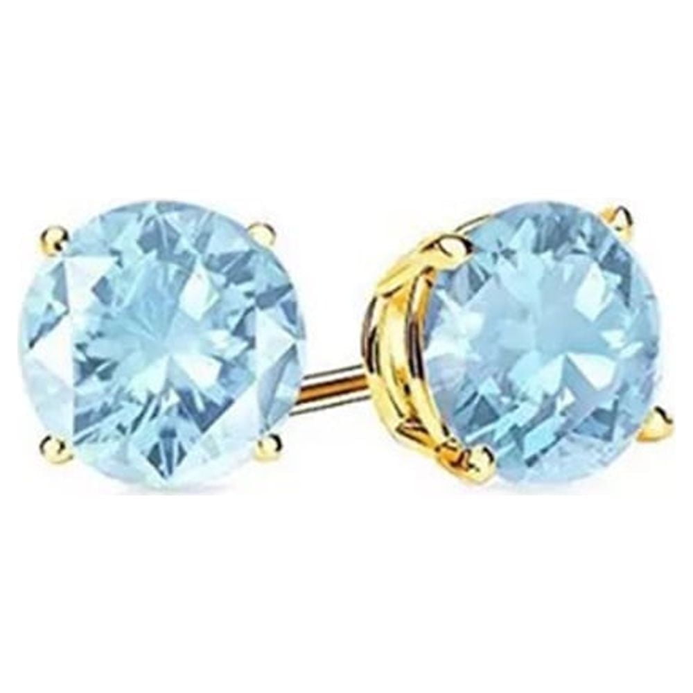 PARIS JEWELRY 3 Ct Round Created Aquamarine Stud Earrings, 14k Yellow Gold Jewelry for Women plated