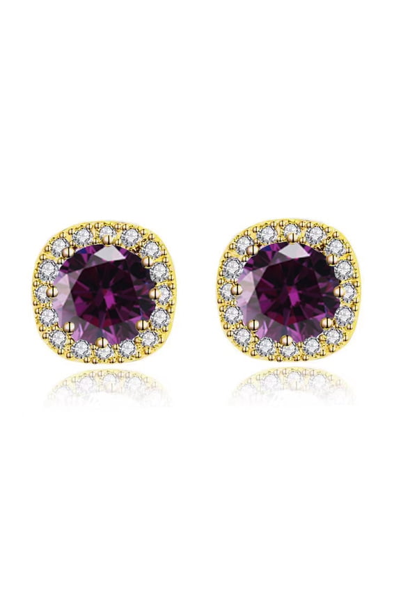 14k Yellow Gold 3Ct Round Created Amethyst Halo Stud Earrings Plated
