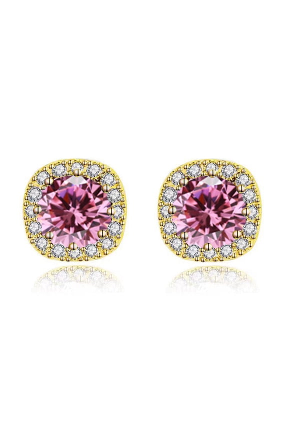 14k Yellow Gold 4 Carat Round Created Pink Sapphire Halo Stud Earrings Plated Women