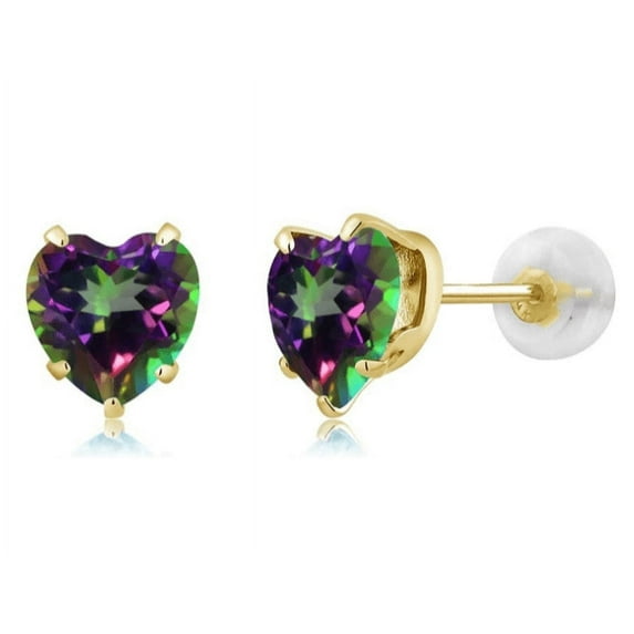 Paris Jewelry 14k Yellow Gold 4 Ct Heart Created Mystic Topaz Stud Earrings Gift for Women plated