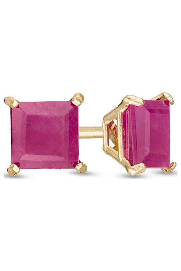 4 Ct Princes Cut Created Ruby Stud Earrings, 14k Yellow Gold Jewelry Gift for Women Plated