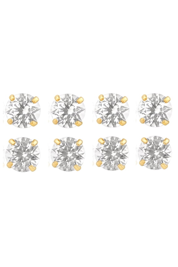 14k Yellow Gold 4mm 1Ct Round White Sapphire Set Of Four Stud Earrings Plated