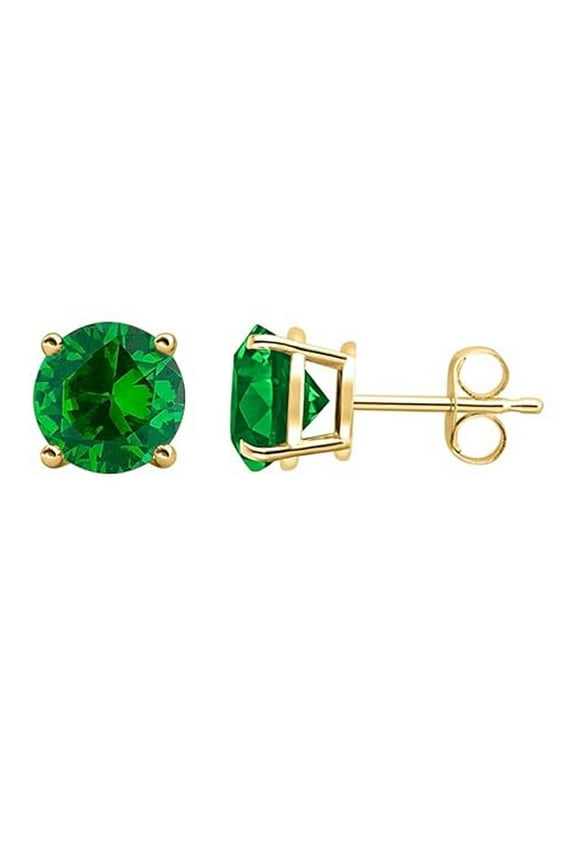 14k Yellow Gold Created Emerald Round Stud Earrings 4mm Jewelry Gift for Women and Men plated