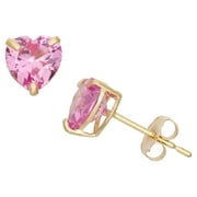 PJ Jewelry 14k Yellow Gold 3 Ct Heart Created Pink Sapphire Stud Earrings Jewelry for Women Plated