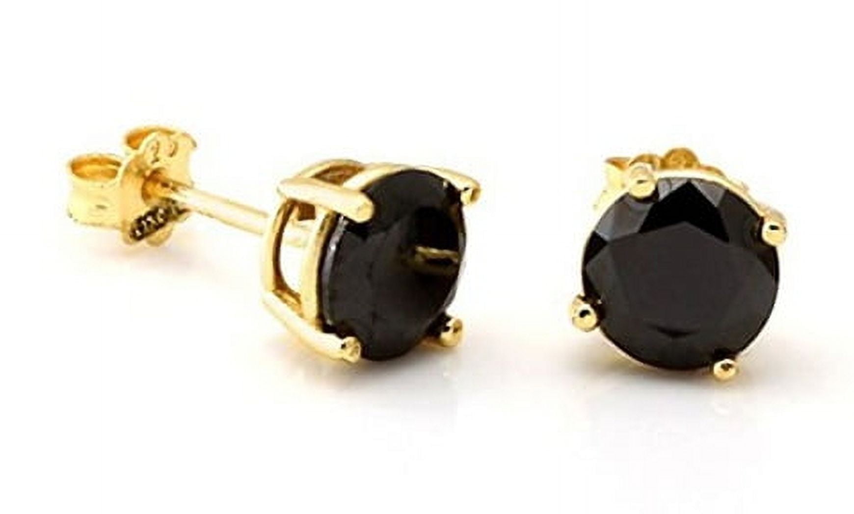 Paris Jewelry 14k Yellow Gold 8mm Round Created Black Diamond Stud Earrings Jewelry for Women