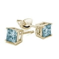 thumbnail image 1 of Paris Jewelry 14k Yellow Gold Plated Over Sterling Silver 1 Carat Princess Cut Created Aquamarine Sapphire Stud Earrings, 1 of 2