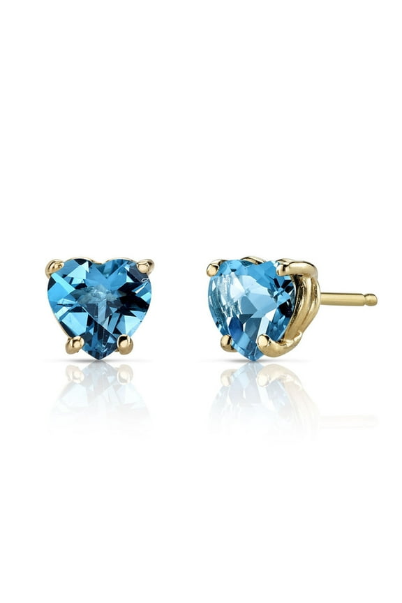 Paris Jewelry 14k Yellow Gold Plated Over Sterling Silver 3 Carat Heart Created Blue Topaz Sapphire Stud Earrings