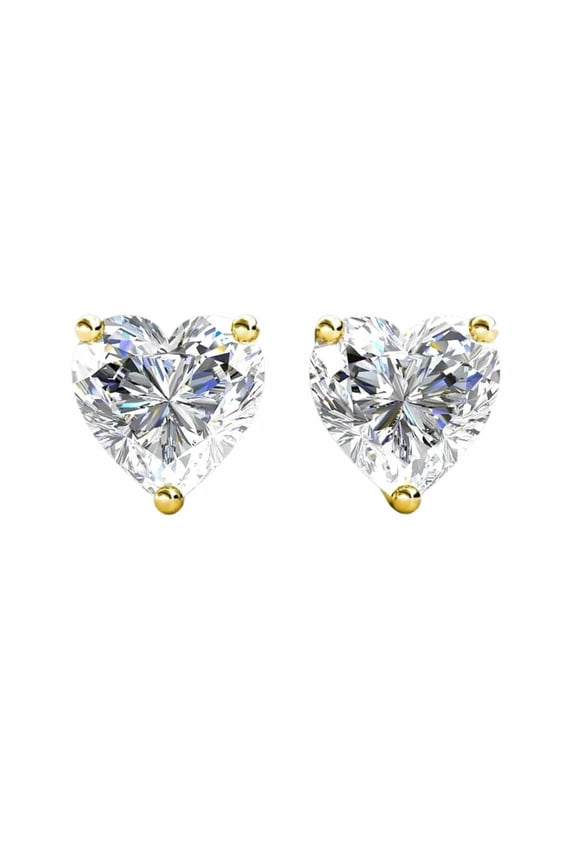 14k Yellow Gold Heart Created Diamond Stud Earrings 4MM Gift for Women Plated by Paris Jewelry