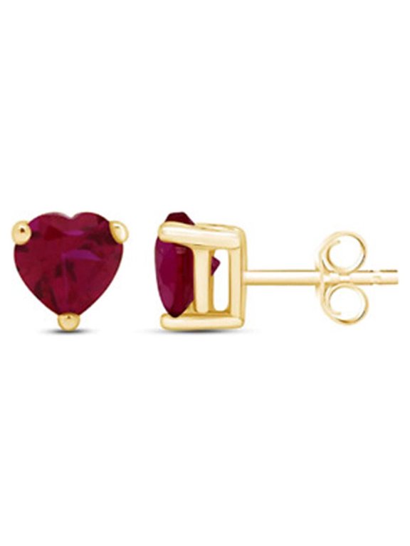 14k Yellow Gold Push Back Heart Created Ruby Sapphire Stud Earrings 3MM Plated by Paris Jewelry